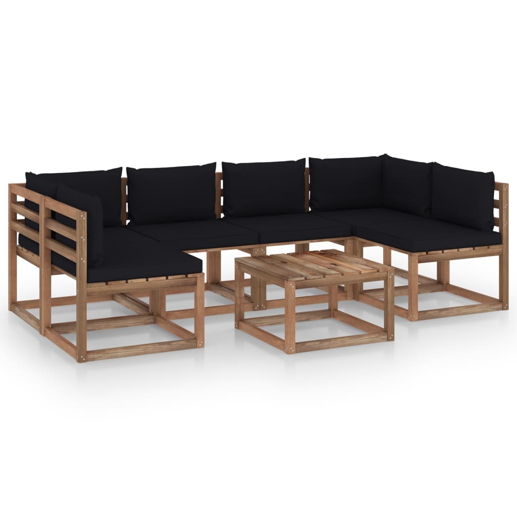Set mobilier gradina paleti cu perne, 7 piese, lemn pin tratat