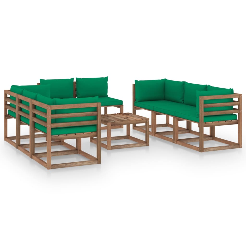 Set mobilier de gradina cu perne verzi, 9 piese