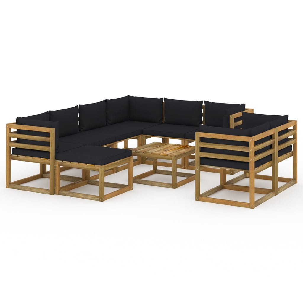 Set mobilier de gradina cu perne negre, 10 piese
