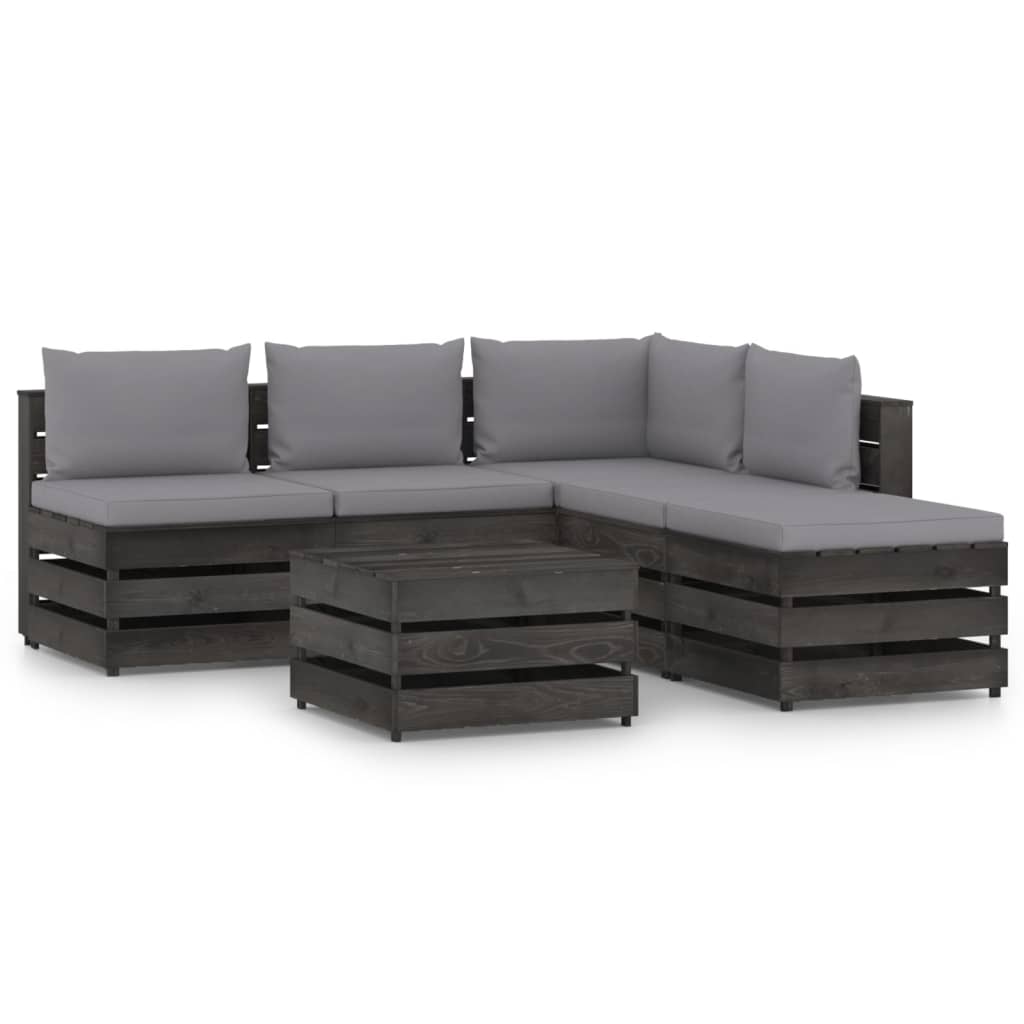 Set mobilier gradina cu perne, 6 piese, gri, lemn de pin tratat