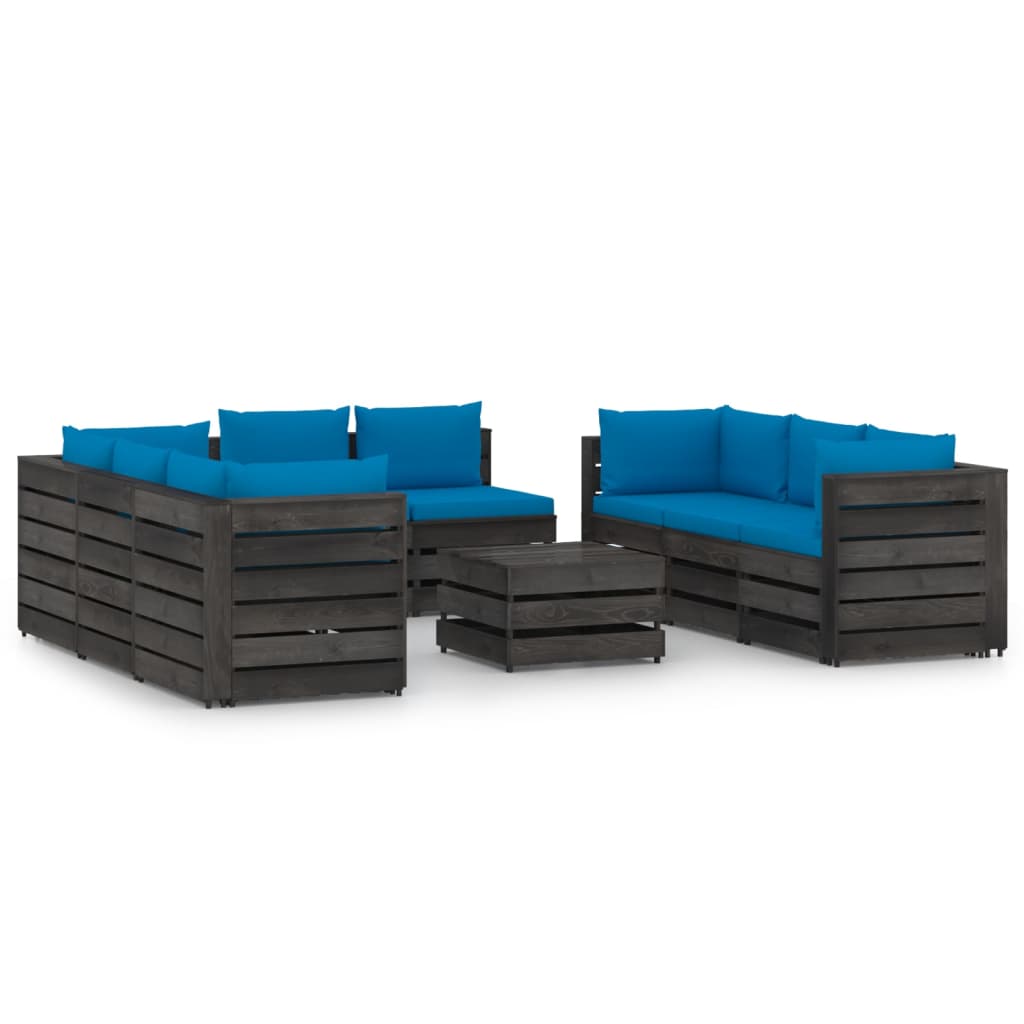 Set mobilier gradina cu perne, 9 piese, gri, lemn tratat