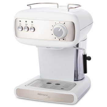 Espressor cafea, putere 850 W, capacitate 1.2 litri, presiune pompa 15 bar, cafea macinata si capsule, suport de incalzire cu protectie impotriva caderii, alb Espressor cafea, putere 850 W, capacitate 1.2 litri, presiune pompa 15 bar, cafea macinata si capsule, suport de incalzire cu protectie impotriva caderii, alb