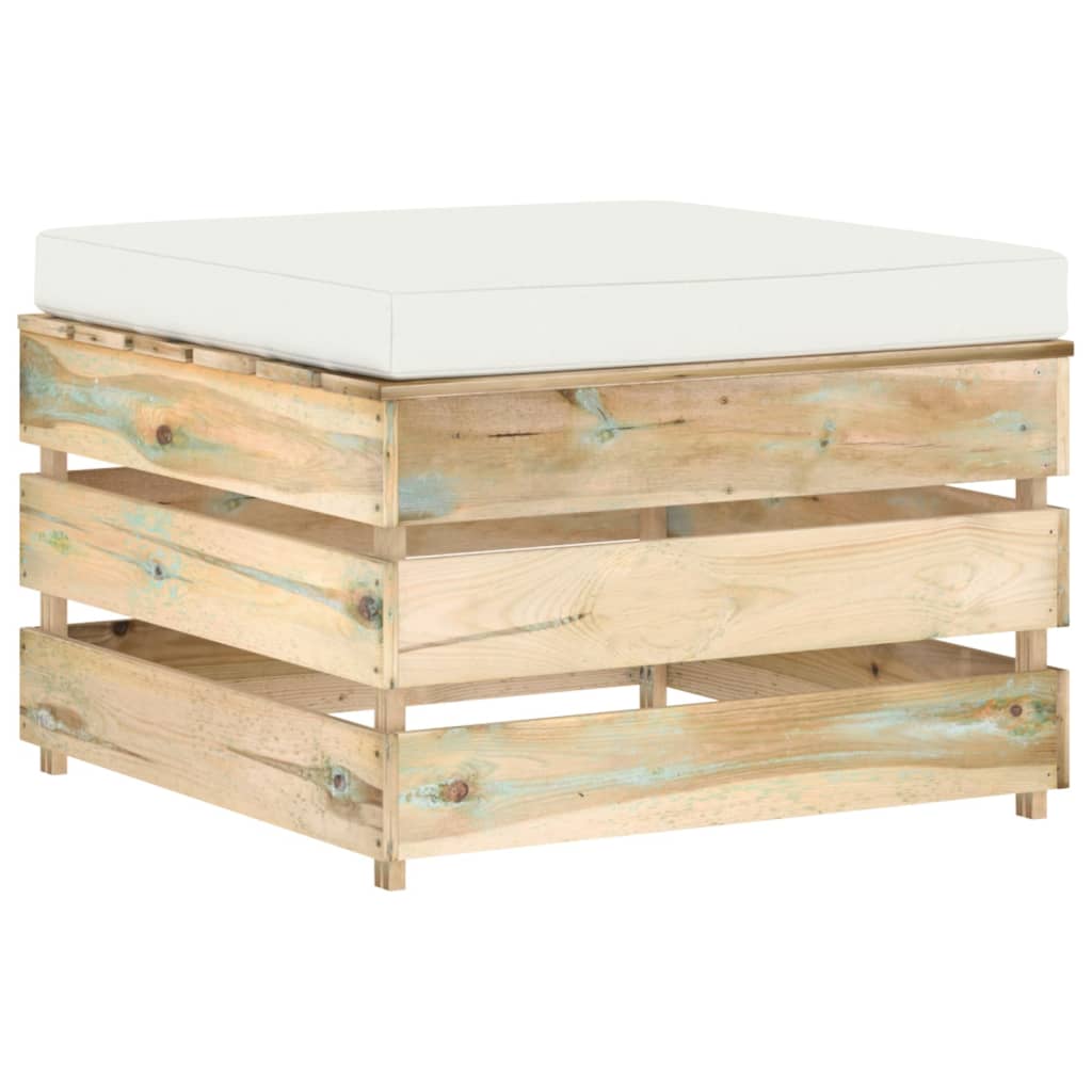 Taburet modular din lemn verde tratat cu perna vidaXL, Lemn, 60 x 62 x 37 cm, Verde/Crem