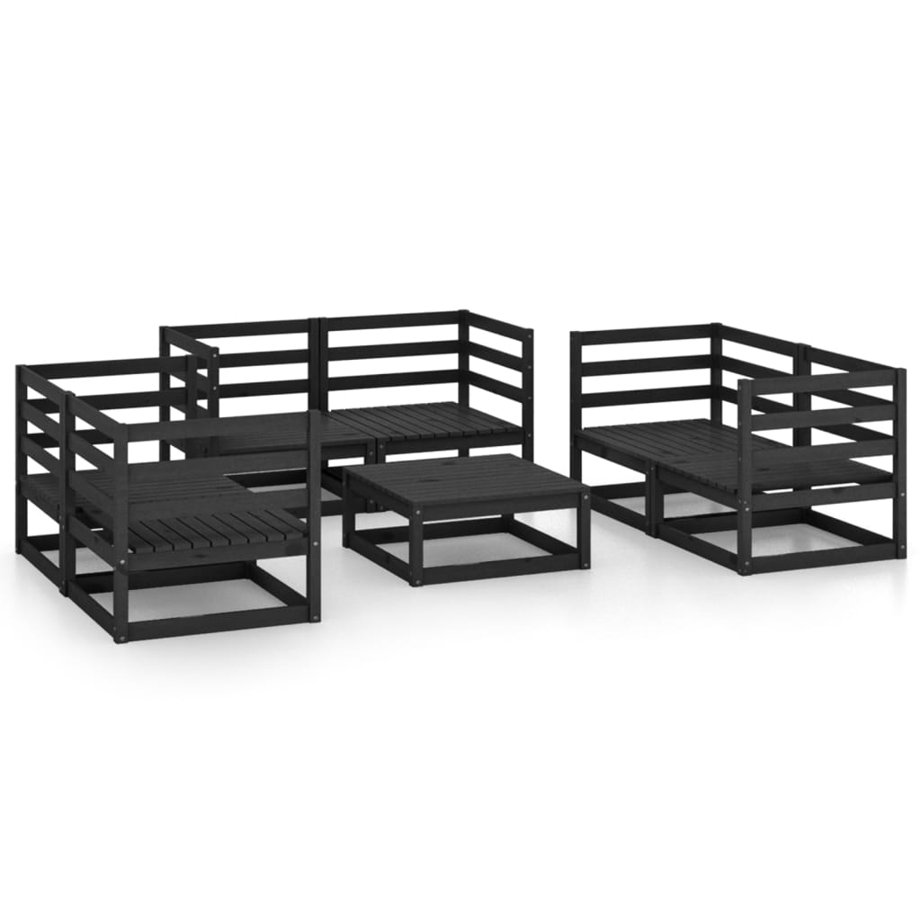 Set mobilier de gradina, 7 piese, negru, lemn masiv de pin