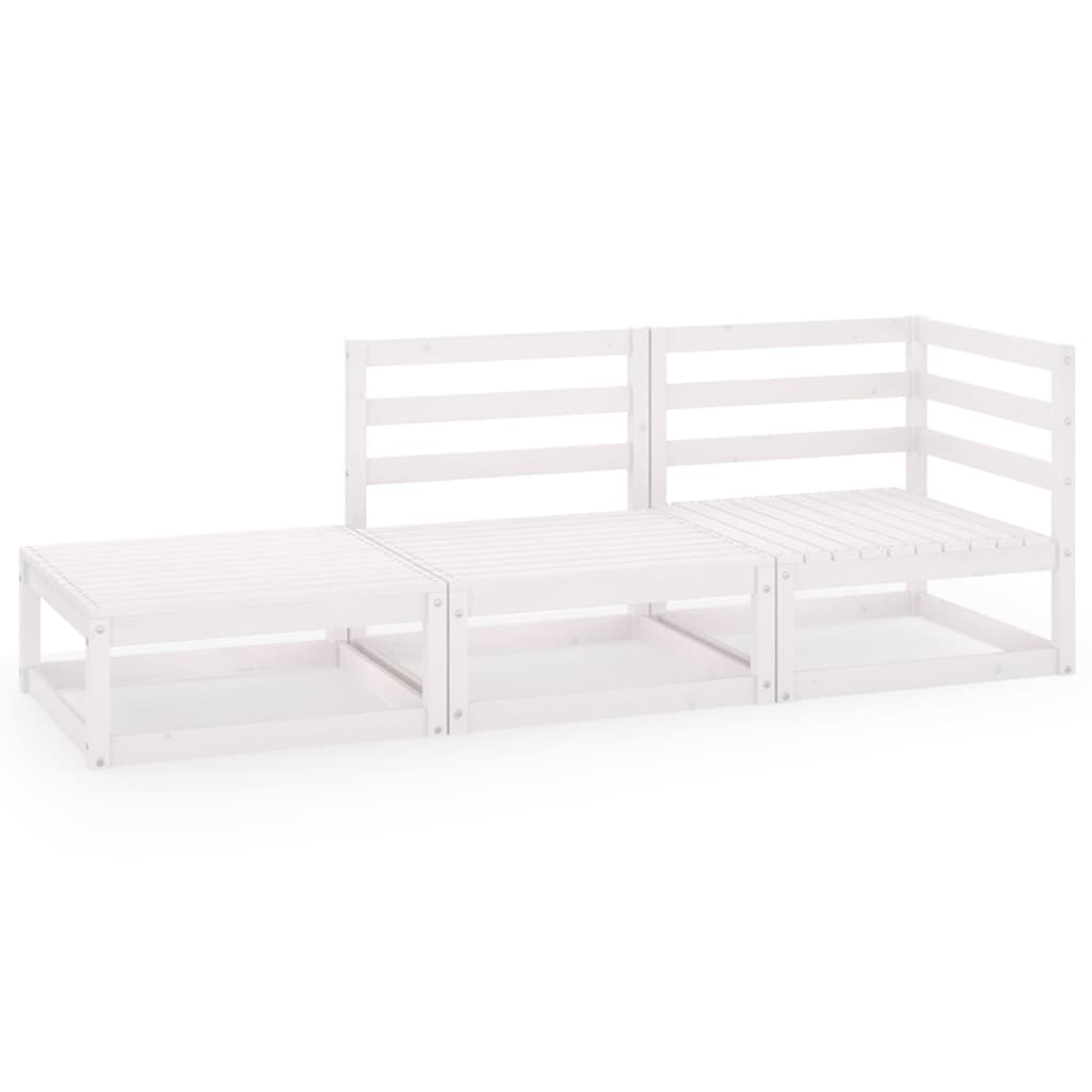 Set mobilier de gradina, 3 piese, alb, lemn masiv de pin
