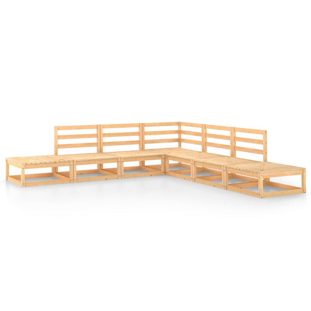 Set mobilier gradina 7 piese canapea L, vidaXL, Lemn masiv de pin, Maro miere
