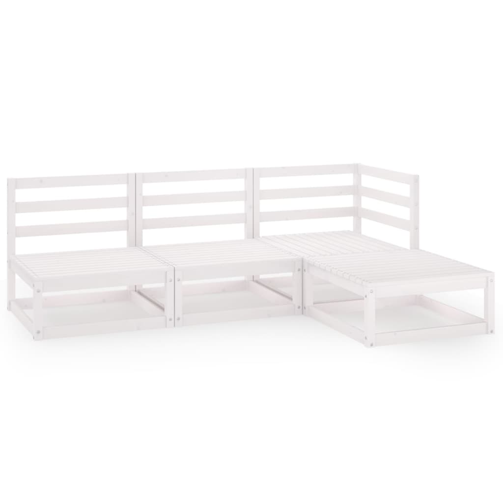 Set mobilier de gradina, 4 piese, alb, lemn masiv de pin