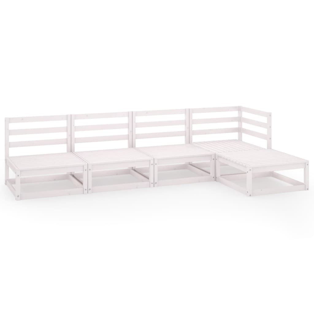 Set mobilier de gradina, 5 piese, alb, lemn masiv de pin