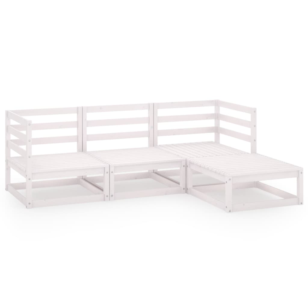 Set mobilier de gradina, 4 piese, alb, lemn masiv de pin