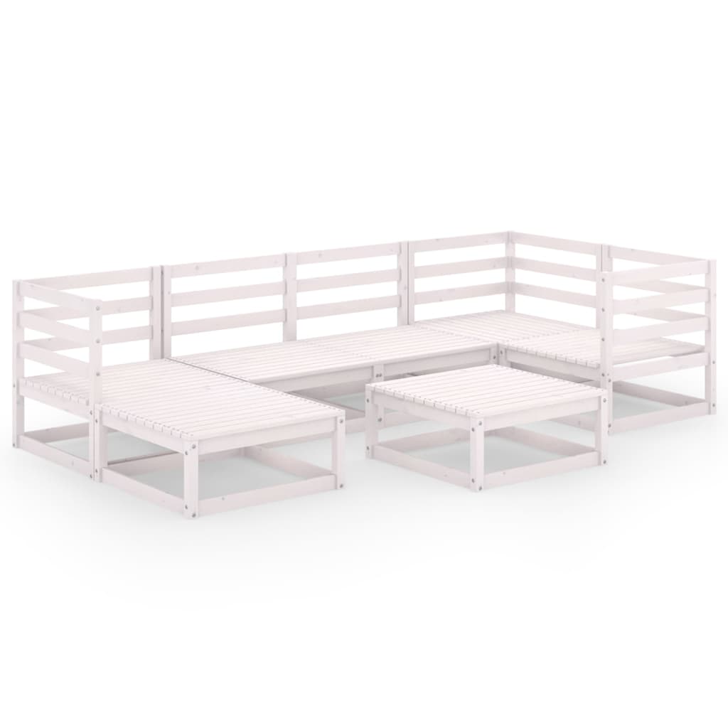 Set mobilier de gradina, 7 piese, alb, lemn masiv de pin