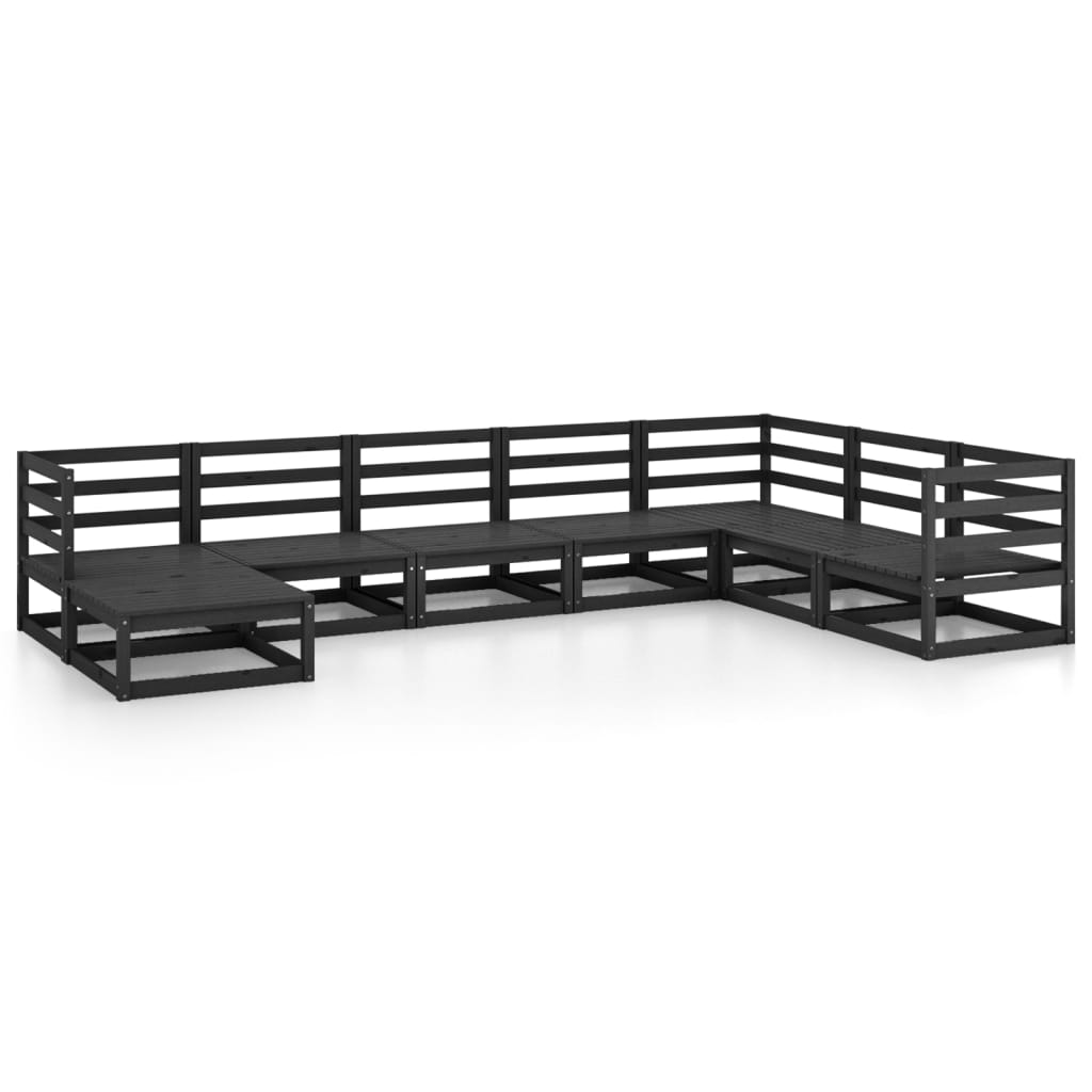 Set mobilier de gradina, 8 piese, negru, lemn masiv de pin
