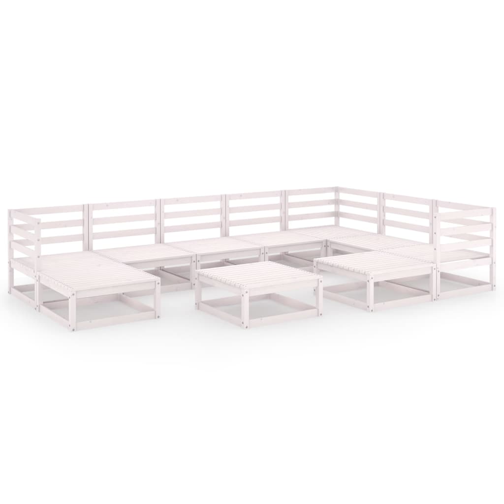 Set mobilier de gradina, 10 piese, alb, lemn masiv de pin
