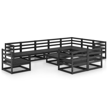 Set mobilier de gradina, 11 piese, negru, lemn masiv de pin Set mobilier de gradina, 11 piese, negru, lemn masiv de pin