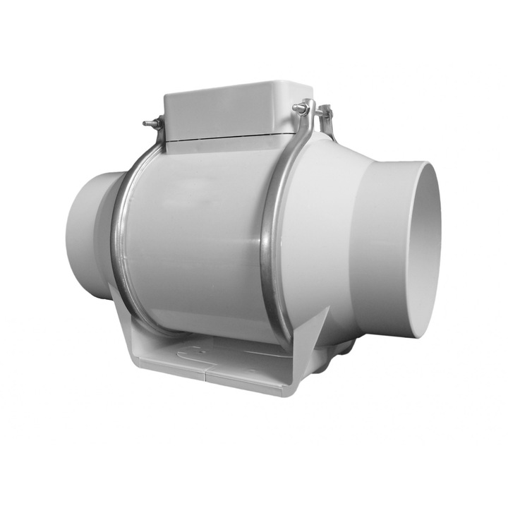 Ventilator axial de tubulatura, Dospel Turbo 100, diametru 100 mm, 160-180 mc/h, 2100-2500 rpm, Alb