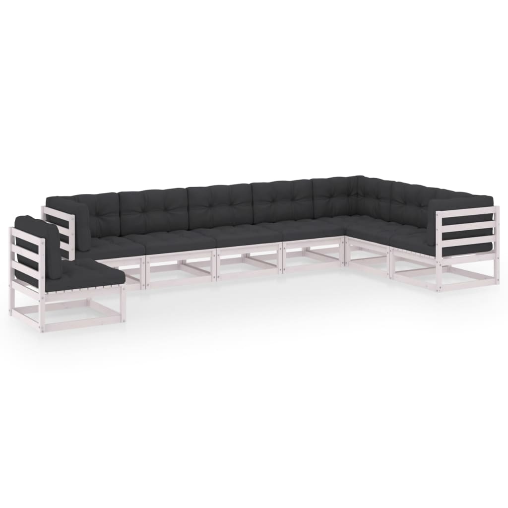 Set mobilier de gradina cu 5 canapele de mijloc si 3 de colt cu perne vidaXL, Lemn, Alb/Antracit