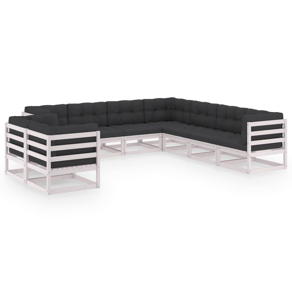 Set mobilier de gradina cu 5 canapele de colt si 4 de mijloc cu perne vidaXL, Lemn, Alb/Antracit