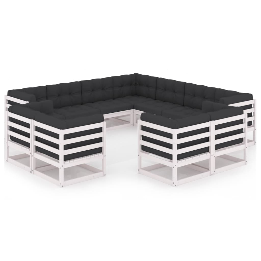 Set mobilier de gradina cu 7 canapele de colt si 4 canapele de mijloc cu perne vidaXL, Lemn, Alb/Antracit