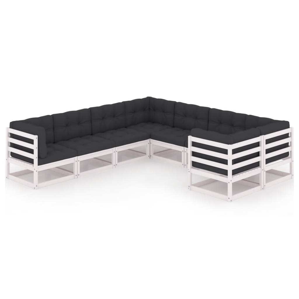 Set mobilier de gradina cu 4 canapele de colt si 4 canapele de mijloc cu perne vidaXL, Lemn, Alb/Antracit