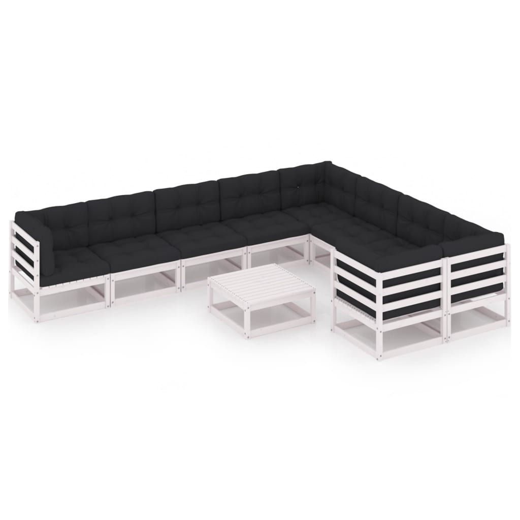 Set mobilier de gradina cu 4 canapele de colt, 5 canapele de mijloc cu perne si 1 masa vidaXL, Lemn, Alb/Antracit