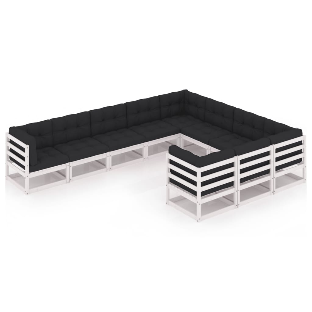 Set mobilier de gradina cu 4 canapele de colt si 6 canapele de mijloc cu perne vidaXL, Lemn, Alb/Antracit