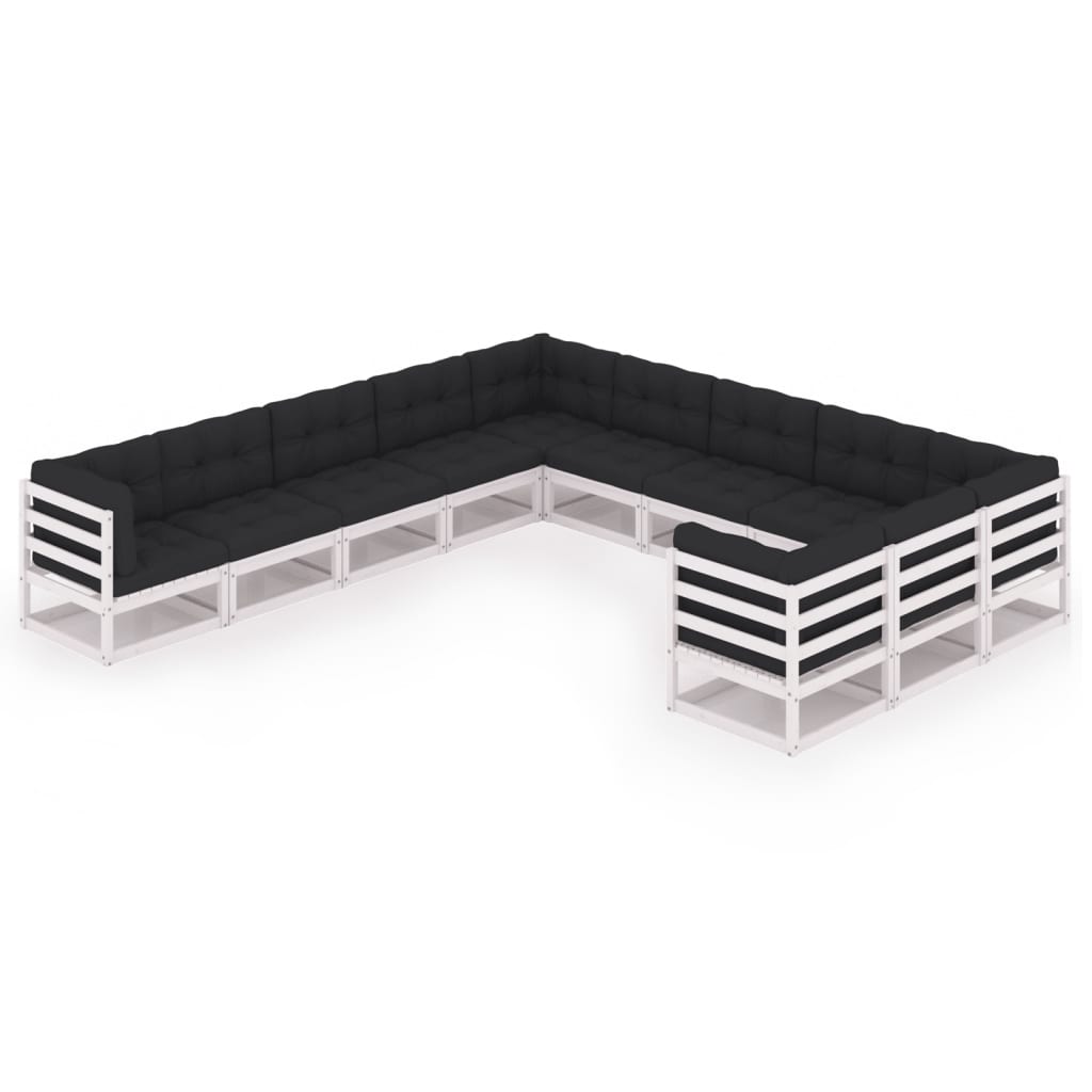 Set mobilier de gradina cu 7 canapele de mijloc si 4 canapele de colt cu perne vidaXL, Lemn, Alb/Antracit