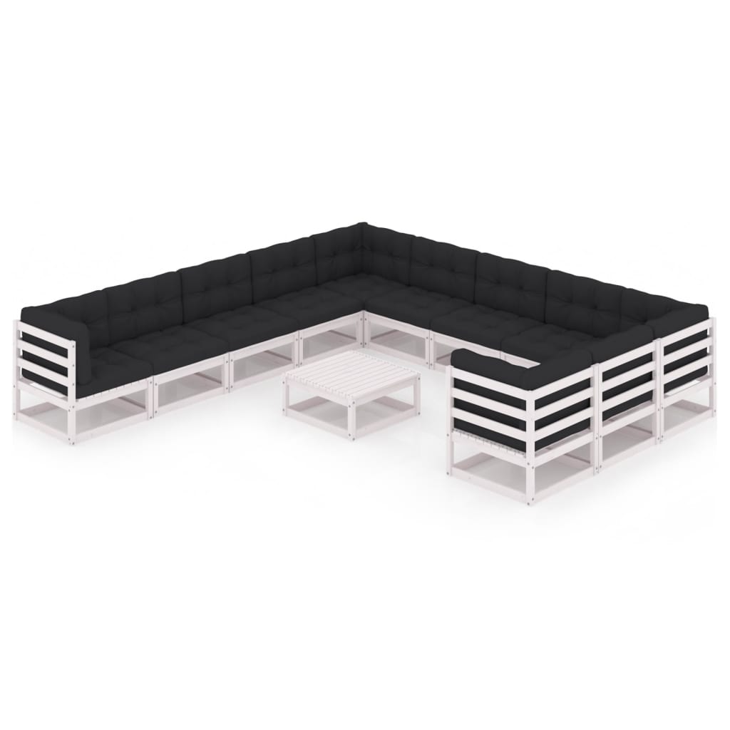 Set mobilier de gradina cu 7 canapele de mijloc, 4 canapele de colt cu perne si 1 masa vidaXL, Lemn, Alb/Antracit