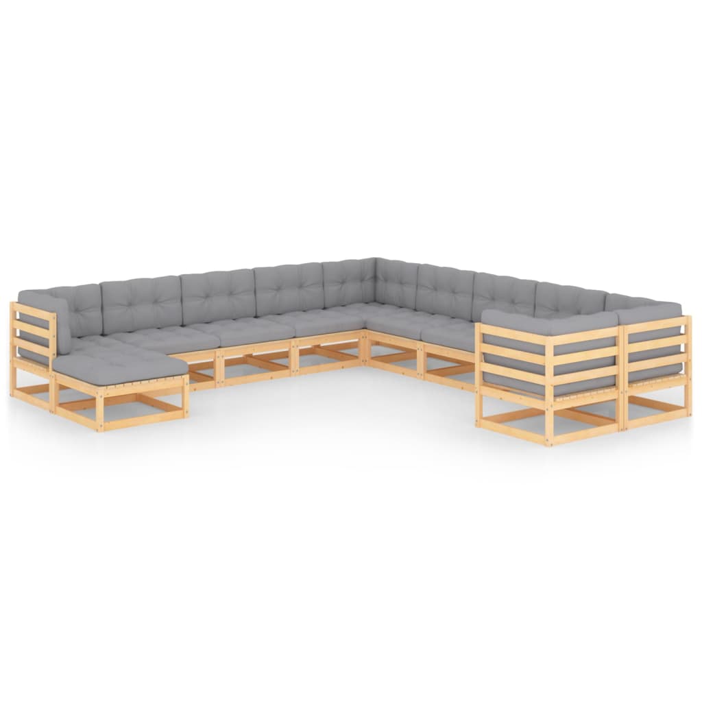 Set mobilier de gradina cu 6 canapele de mijloc, 4 canapele de colt si 1 taburet cu perne vidaXL, Lemn, Maro/Gri deschis