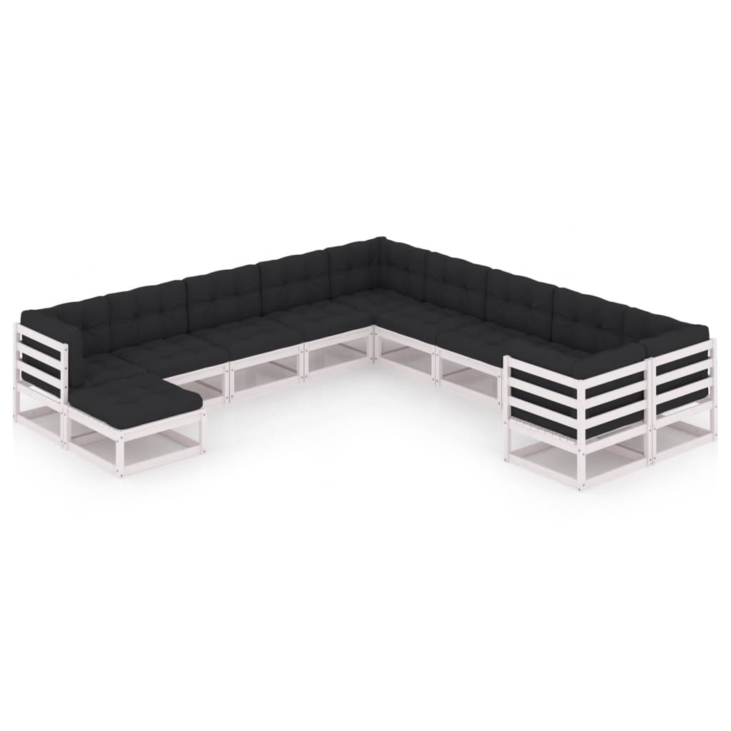 Set mobilier de gradina cu 6 canapele de mijloc, 4 canapele de colt si 1 taburet cu perne vidaXL, Lemn, Alb/Antracit