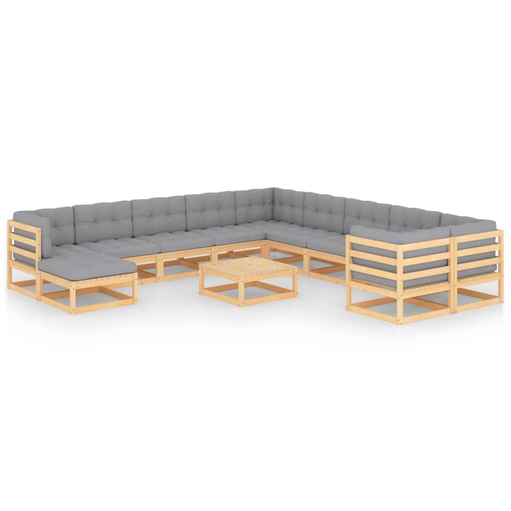 Set mobilier de gradina cu 6 canapele de mijloc, 4 canapele de colt 1 taburet cu perne si 1 masa vidaXL, Lemn, Maro/Gri deschis