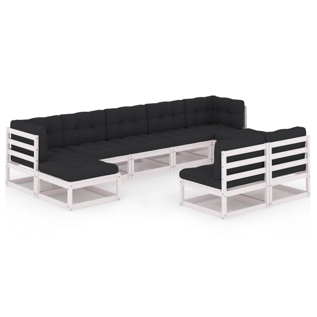 Set mobilier de gradina cu 2 canapele de colt, 5 canapele de mijloc si 2 tabureti cu perne vidaXL, Lemn, Alb/Antracit