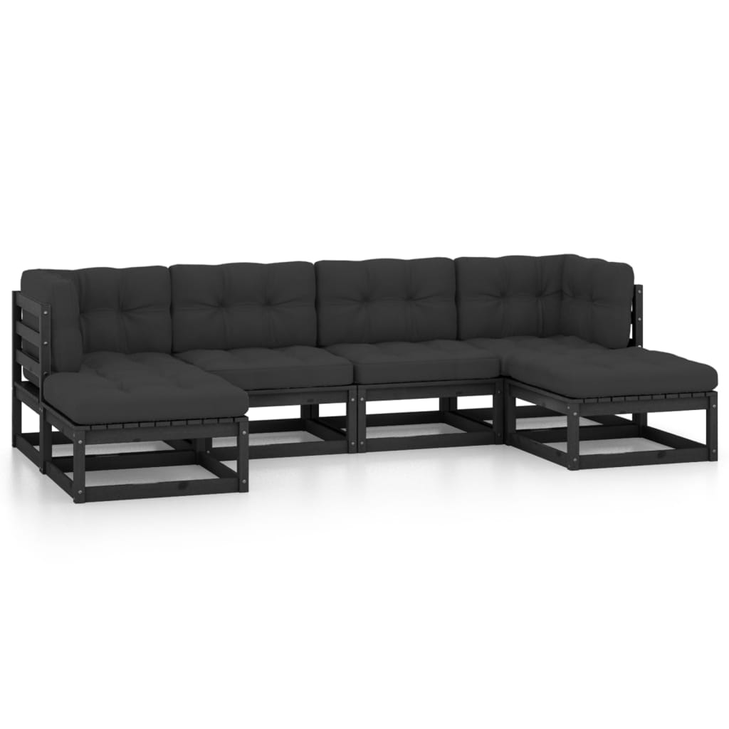 Set mobilier gradina cu perne, 6 piese, negru, lemn masiv pin