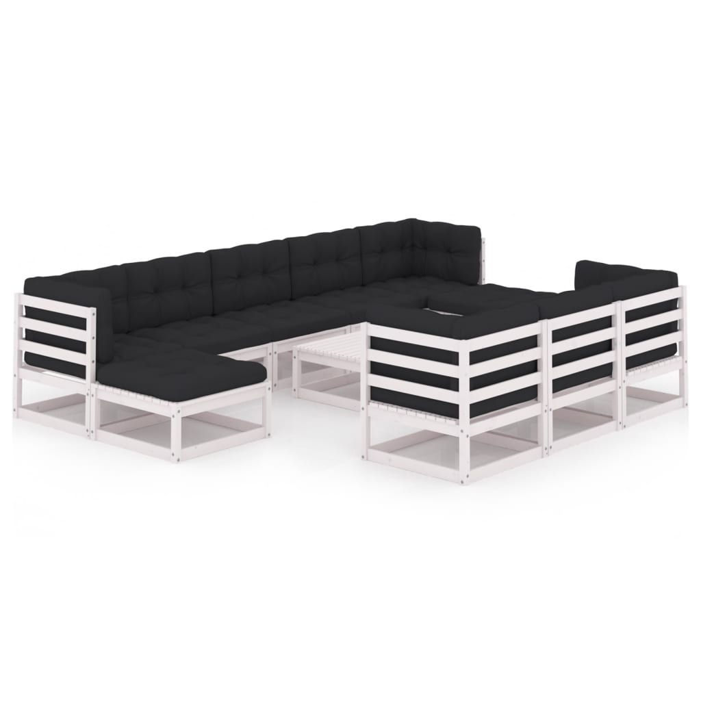 Set mobilier de gradina cu 4 canapele de colt, 4 canapele de mijloc, 2 tabureti cu perne si 1 masa vidaXL, Lemn, Alb/Antracit