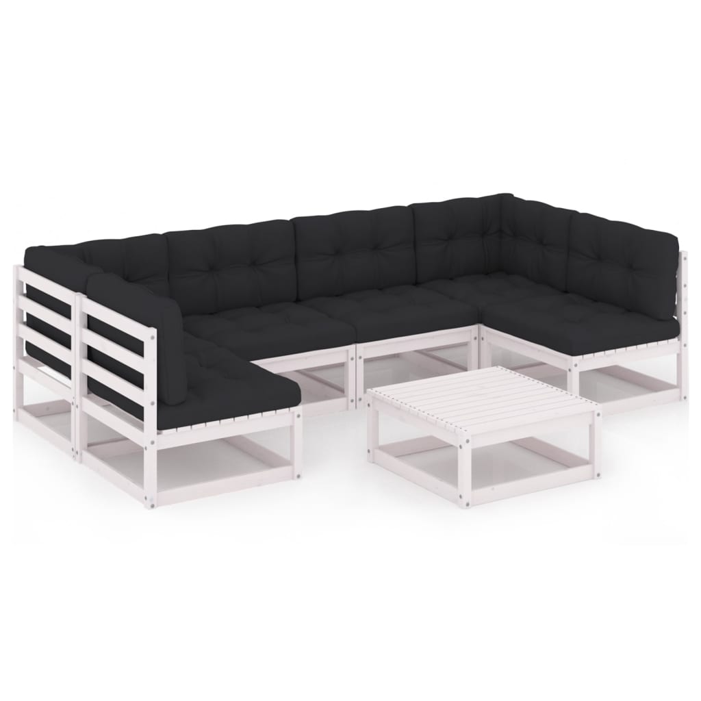 Set mobilier de gradina cu 2 canapele de colt, 4 de mijloc cu perne si 1 masa vidaXL, Lemn, Alb/Antracit