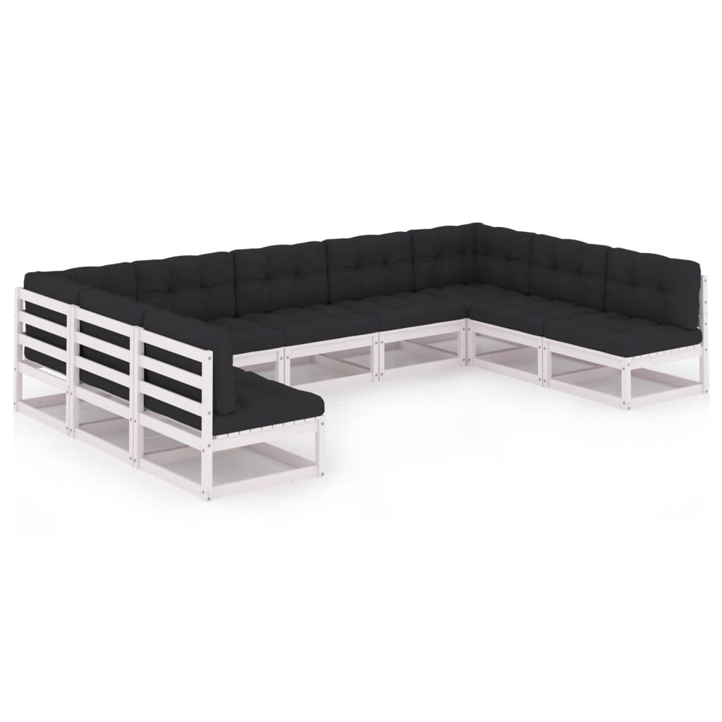 Set mobilier de gradina cu 2 canapele de colt si 7 canapele de mijloc cu perne vidaXL, Lemn, Alb/Antracit