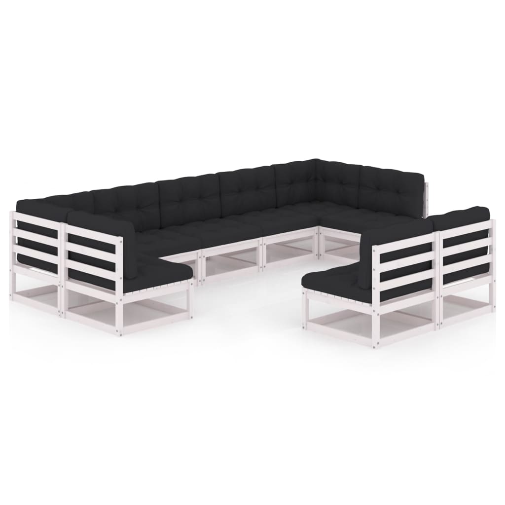 Set mobilier de gradina cu 7 canapele de mijloc si 2 canapele de colt cu perne vidaXL, Lemn, Alb/Antracit