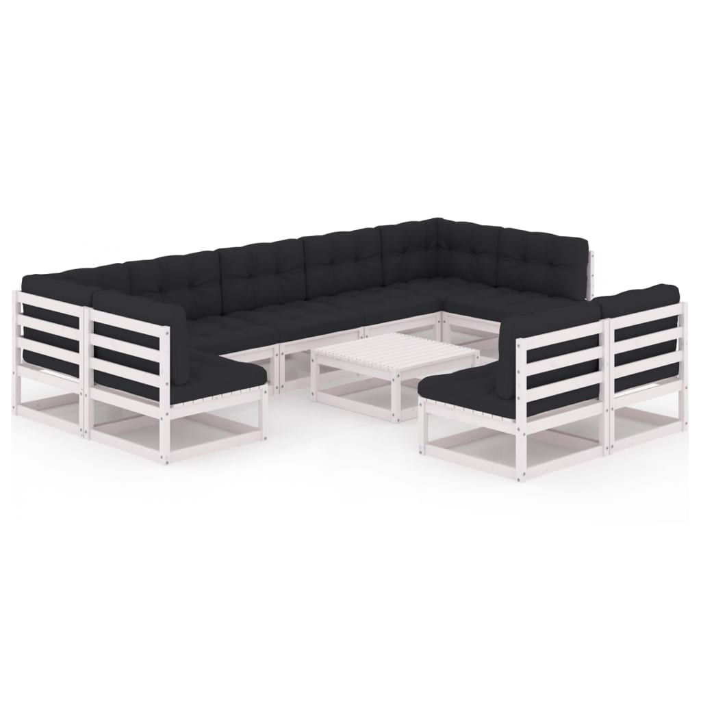 Set mobilier de gradina cu 7 canapele de mijloc, 2 canapele de colt cu perne si 1 masa vidaXL, Lemn, Alb/Antracit