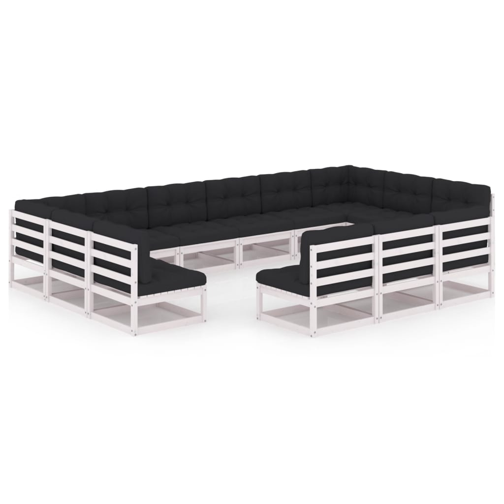 Set mobilier de gradina cu 11 canapele de mijloc si 2 canapele de colt cu perne vidaXL, Lemn, Alb/Antracit