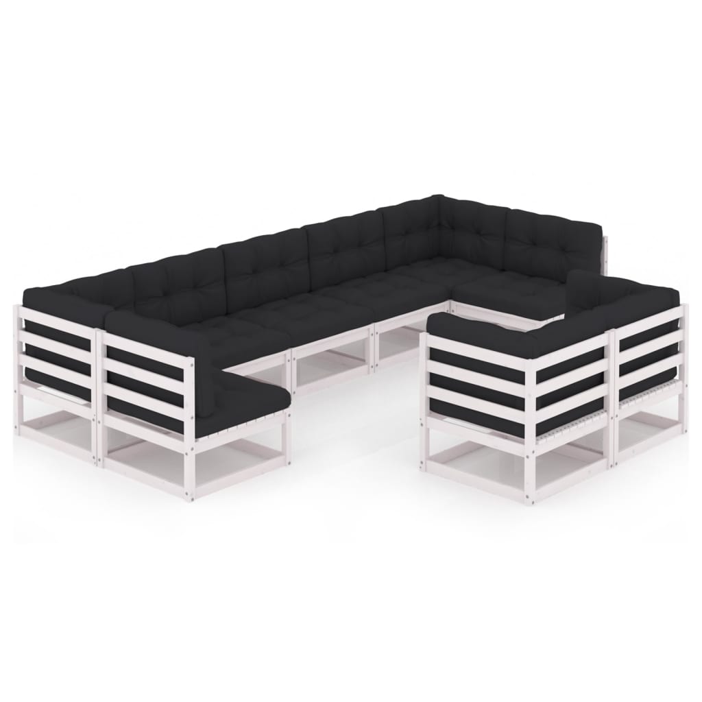 Set mobilier de gradina cu 5 canapele de mijloc si 4 canapele de colt cu perne vidaXL, Lemn, Alb/Antracit