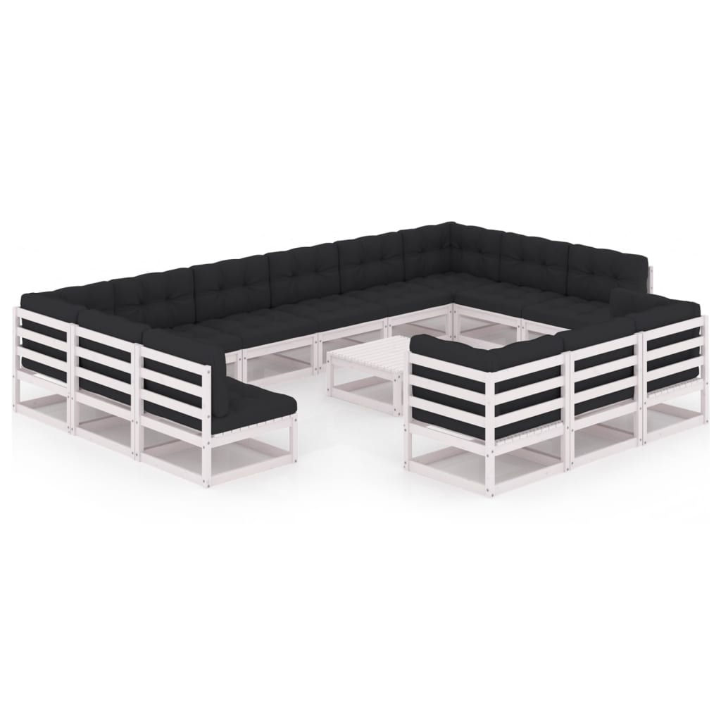 Set mobilier de gradina cu 4 canapele de colt, 9 canapele de mijloc cu perne si 1 masa vidaXL, Lemn, Alb/Antracit