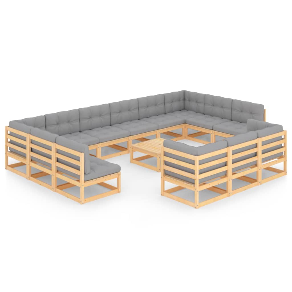 Set mobilier de gradina cu 4 canapele de colt, 9 canapele de mijloc cu perne si 1 masa vidaXL, Lemn, Maro/Gri deschis