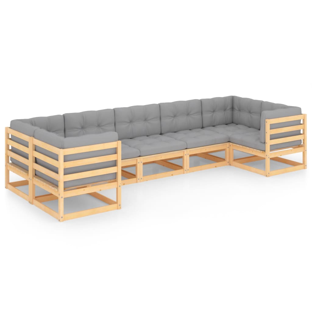 Set mobilier de gradina cu 4 canapele de colt si 3 canapele de mijloc cu perne gri vidaXL, Lemn, Maro/Gri deschis