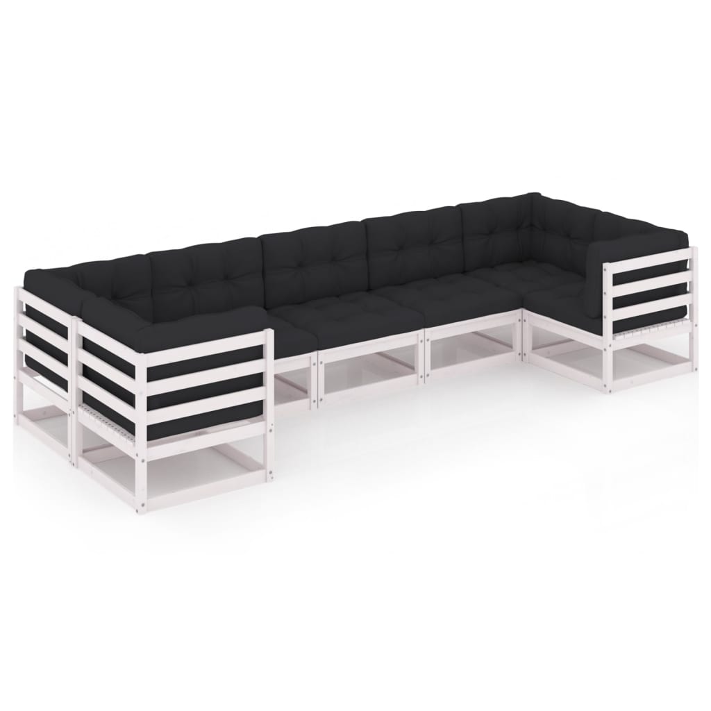 Set mobilier de gradina cu 4 canapele de colt si 3 canapele de mijloc cu perne antracit vidaXL, Lemn, Alb/Antracit