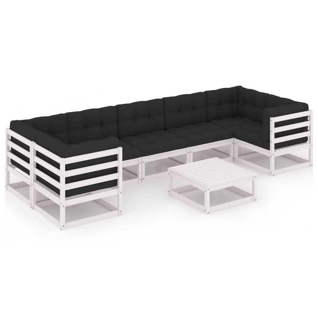 Set mobilier de gradina cu 4 canapele de colt, 3 canapele de mijloc cu perne antracit si 1 masa vidaXL, Lemn, Alb/Antracit