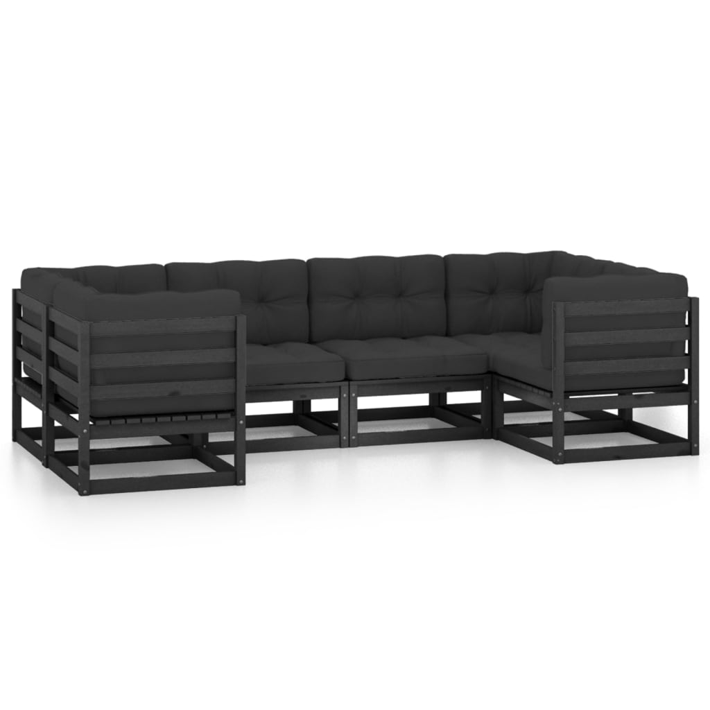 Set mobilier gradina, perne negre, 6 piese, lemn masiv de pin