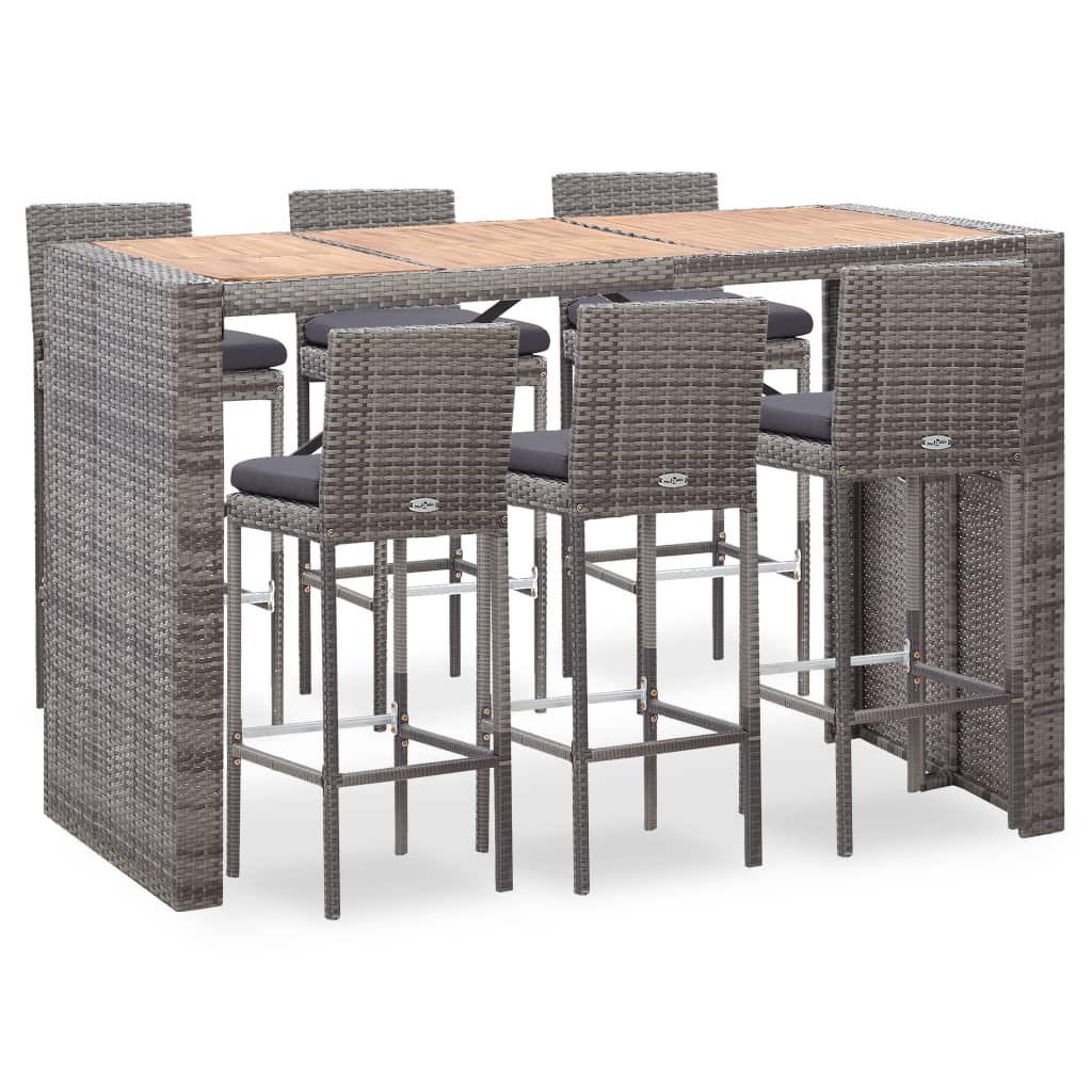 Set mobilier de exterior cu perne din 7 piese vidaXL, Poliratan, 185 x 80 x 110 cm, Gri