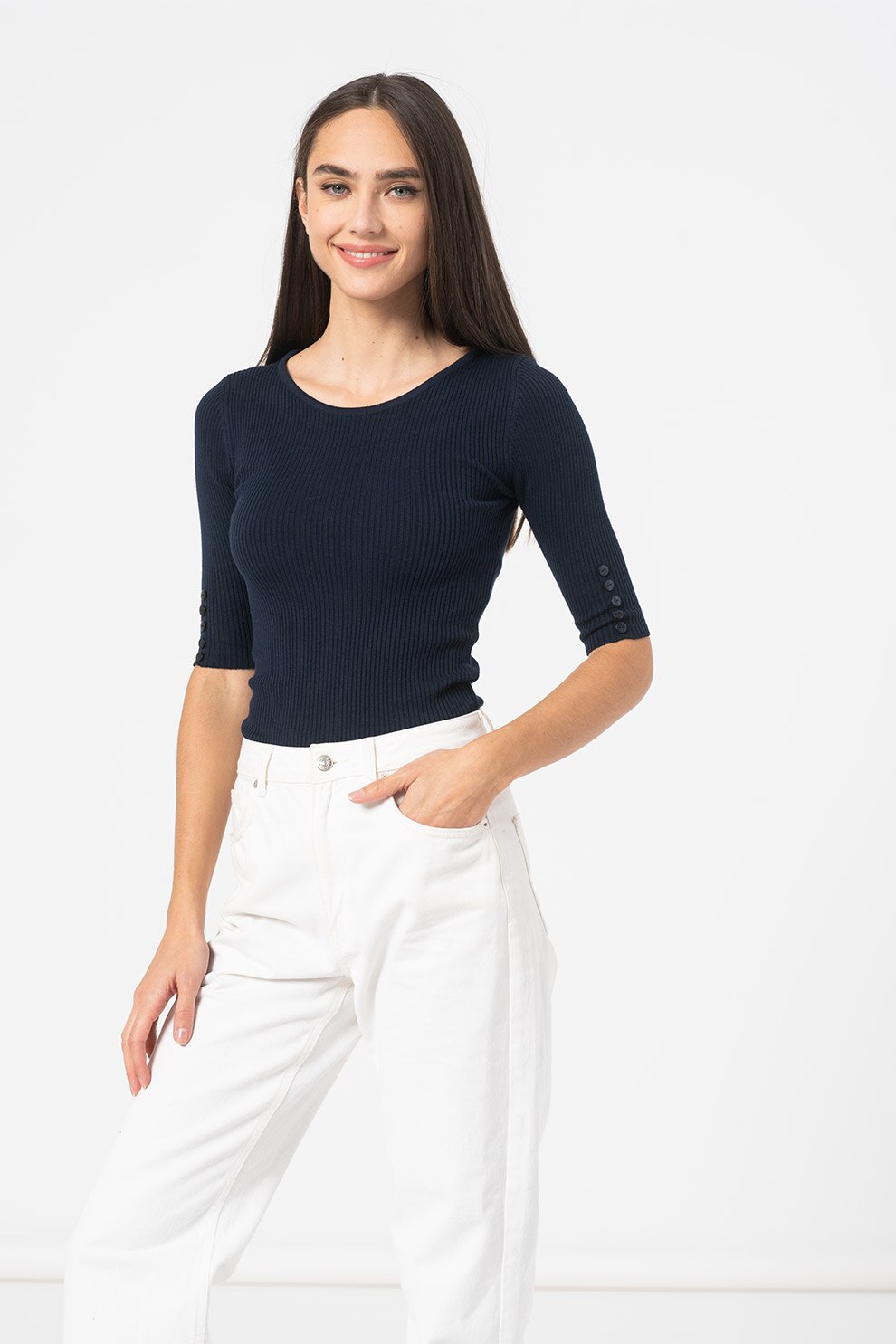 Haily's, Pulover cambrat cu bretele incrucisate pe partea din spate Sharon, Bleumarin, XL-2XL