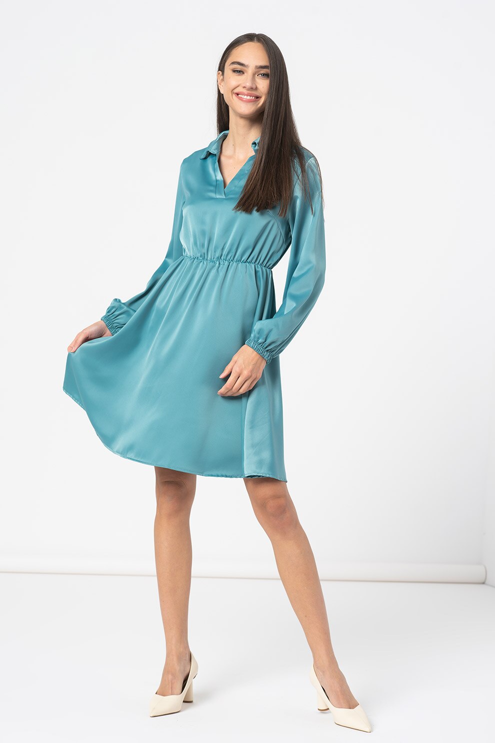 Haily's, Rochie evazata din satin, Verde persan