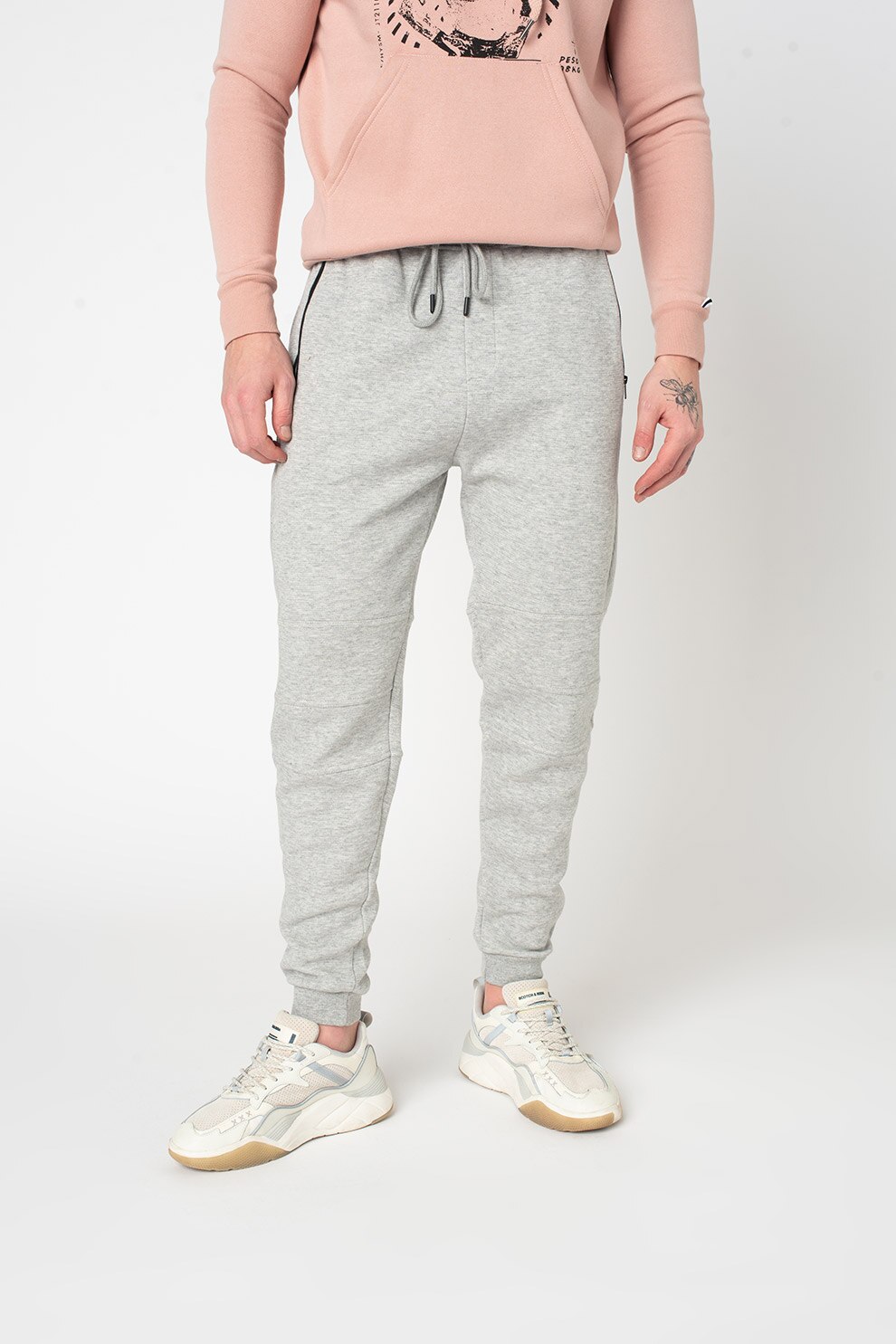 Haily's, Pantaloni sport cu talie medie si ajustabila Tobias, Gri melange