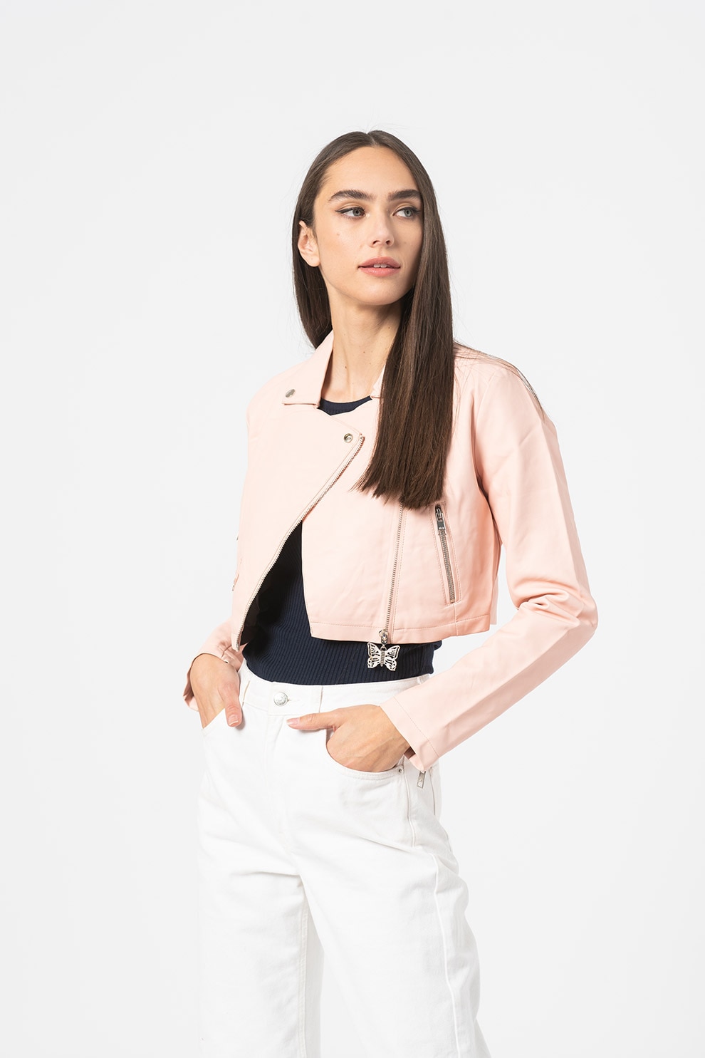 Haily's, Jacheta crop de piele ecologica Nickey, Roz pal