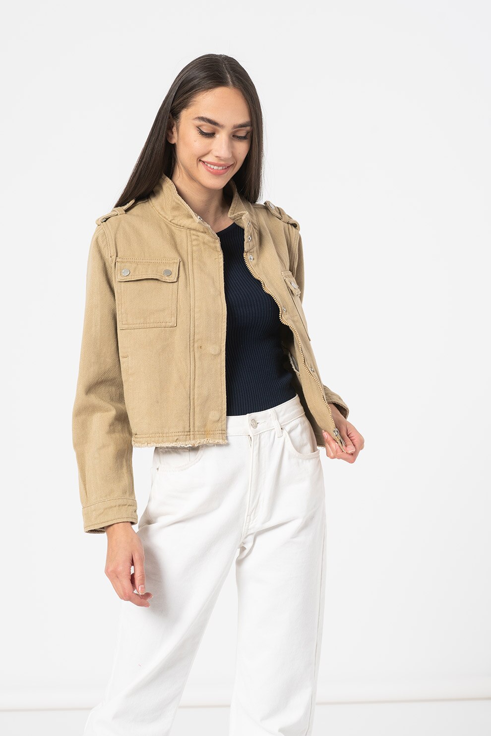 Haily's, Jacheta crop din denim Svea, Bej